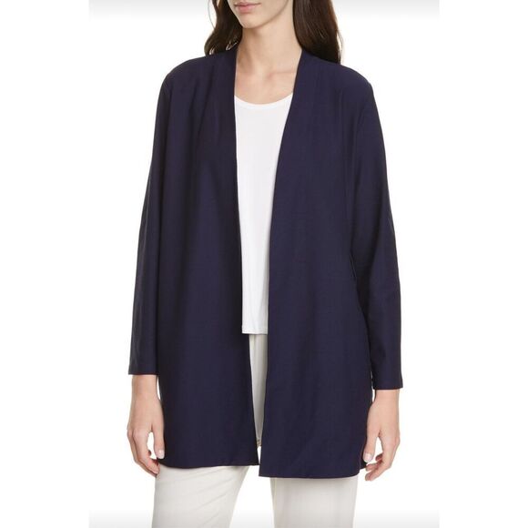Eileen Fisher Womens Open Front Stretch Bracelet Sleeve Blazer Black Size PP NWT - Picture 1 of 11